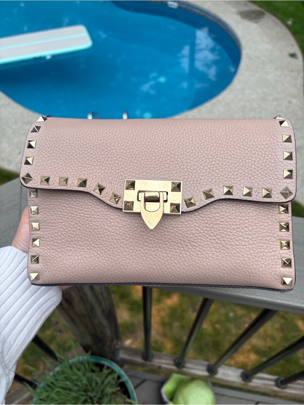 Tan Valentino Garivani Small Rockstud Calfskin Crossbody Bag - Picture 9 of 15